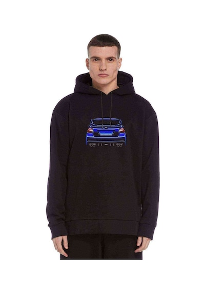 Subaru Impreza Wrx Stı Baskılı Siyah Erkek Örme Kapşonlu Sweat
