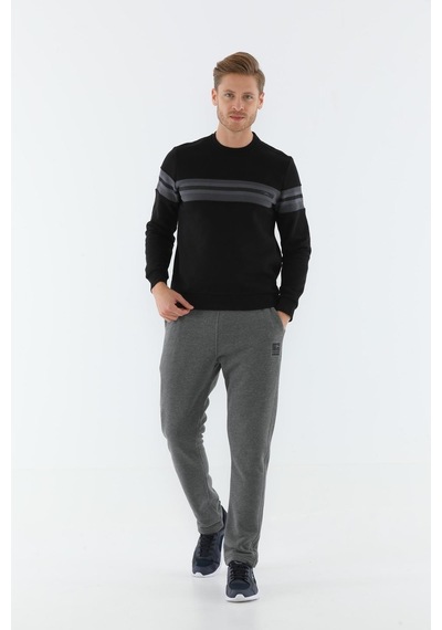 Maraton Sportswear Regular Erkek Bisiklet Yaka Uzun Kol Basic Siyah Sweatshirt 20198-siyah