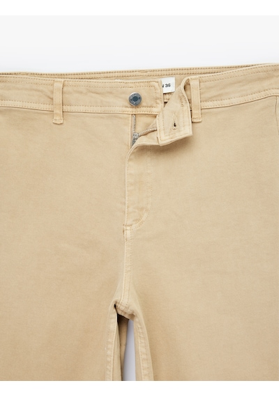 Koton Normal Bel Rahat Kalıp Kesik Paça Jean Pantolon - Culoette Jean Bej 6sal40004mw Ekru