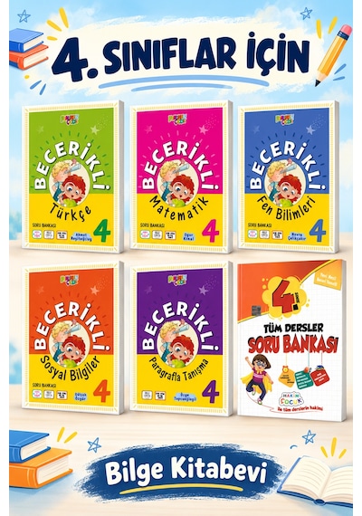 4.sınıf Becerikli Seti Türkçe - Matematik- Fen Bilimleri- Sosyal Bilgiler Soru Bankası- Paragraf -tüm Dersler Soru Bankası