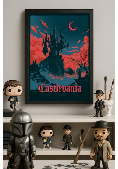 Castlevania Siyah Ahşap Çerçeveli Poster, Dekoratif Oyun Duvar Tablosu