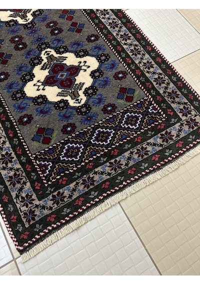 El Dokuma Gri Taşpınar Halısı Seccade 78x140 Yün Kök Boya Halı Gri