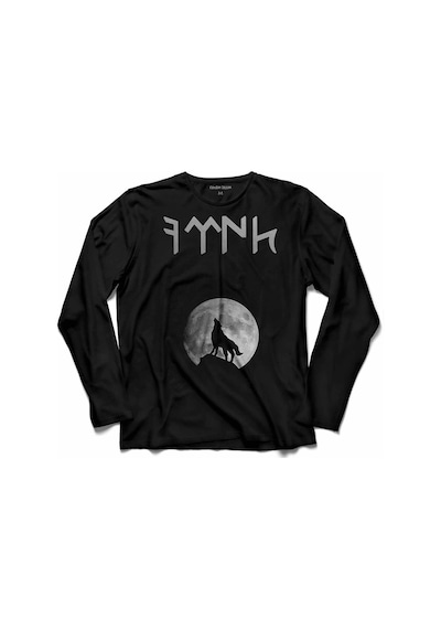 Göktürkçe Türk Uluyan Bozkurt Ay Kurt Uzun Kollu Tişört Baskılı Çocuk T-shirt 001