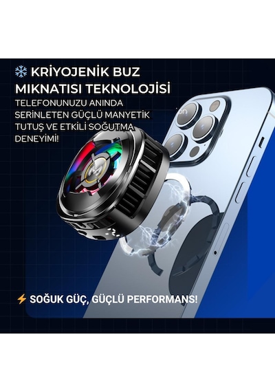 Coofbe 6000 Rpm Turbo Fan Işıklı Magsafe İle Uyumlu Telefon Soğutucu Radyatör Tüm Telefonlara Uyumlu