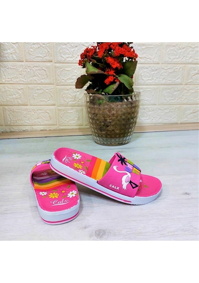 Calx 319 Pembe-beyaz 3d Baskılı Kız Çocuk Terlik Pembe - Beyaz