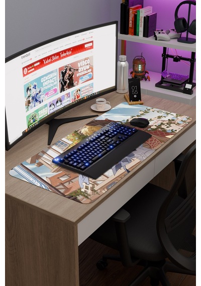 Mika Genshin Impact Anime Oyuncu V1 - 90x40 Xxl Gaming Mouse Pad Fare Altlığı