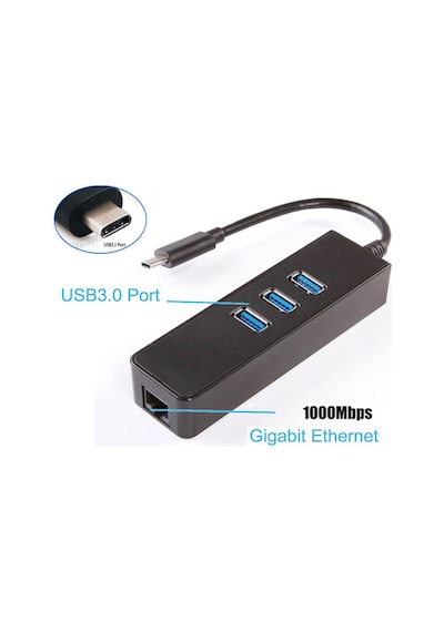 USB Type-C to USB 3.0 Gigabit 1000 Mbps Çoklayıcı Hub