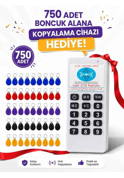 Sarkey Sr-602 H-r Yazılabilir Kopyalanabilir Proximity Anahtarlık 125 Khz Keyfob Karışık Renkler 750 Adet + 1 Adet Rfıd Kopyalama Cihazı