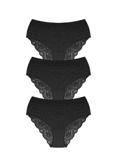 Cottonhill Dantelli Arkası Transparan Büyük Beden Bikini Külot 3'lü Paket-3 Çok Renkli 4