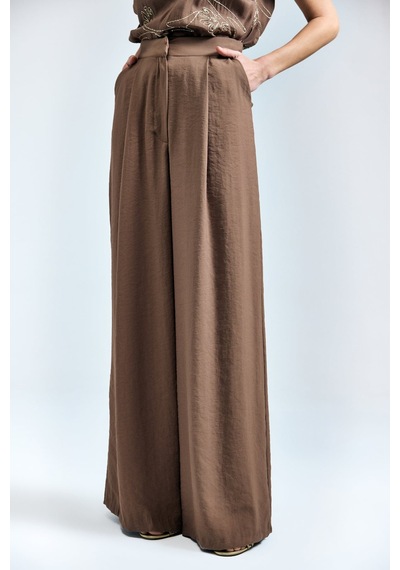 Sateen Dina Pantolon - Kahve-137348