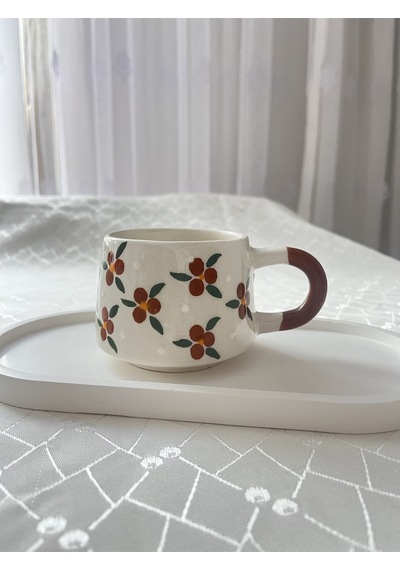 Çiçekli Kupa Bardak Çay Kahve Fincanı 200 Ml Ekru