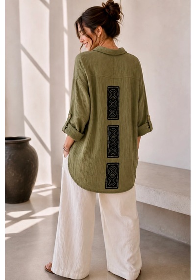 Bb Butik Basic İtalyan Seri Müslin Oversize Gömlek Dn0942 haki