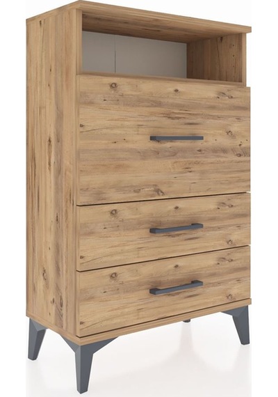 Arges Komodin Tek Raflı 3 Çekmeceli 60x30x96 Çam-çam Atlas Çam