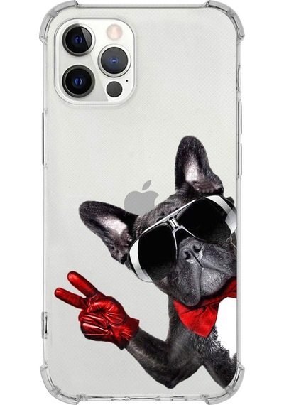 Apple Uyumlu iPhone 12 Pro Köpek 2 Baskılı Şeffaf Köşe Korumalı Antişok Kılıf