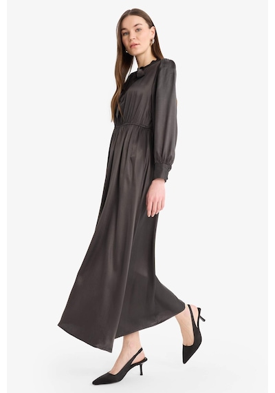 DeFacto Regular Fit Fiyonk Yaka Saten Uzun Kollu Midi Elbise F0819AX25SPBN339