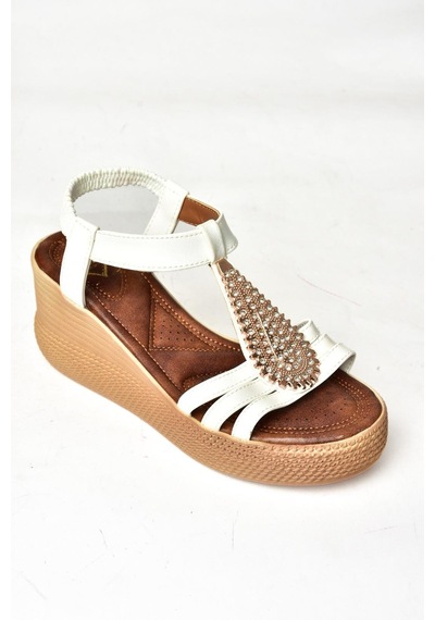 Fox Shoess258161009 Beyaz Dolgu Tabanlı Kadın Sandalet Beyaz
