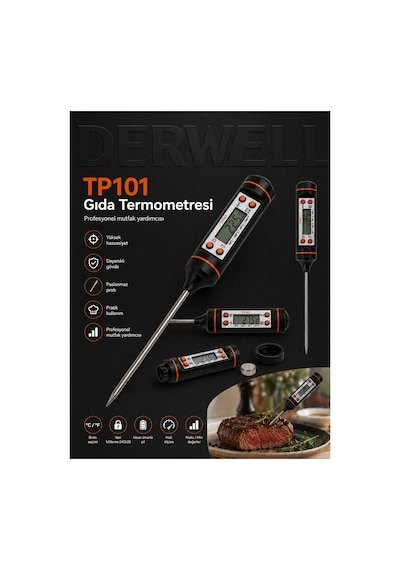 Yeni 2026 Tp101 Profesyonel Mutfak Tipi Saplama Derece Dijital Likit Gıda Sıcaklık Ölçer Paslanmaz Çelik Uzun Problu Şef Isı Ölçüm Cihazı Lcd Göstergeli Çikolata Şerbet Yağ Ölçen Akıllı Termometre