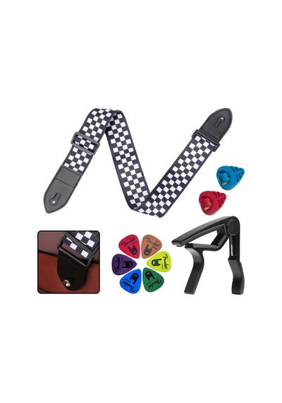 Midex Sr-11wb-pak Desenli Gitar Omuz Askısı Metal Capo 2 Pena Kutusu 6 Pena