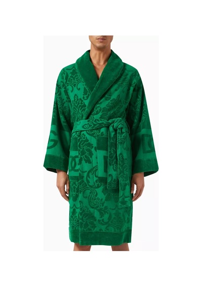 Dolce & Gabbana Casa Unisex Logo-jacquard Bornoz, Pamuklu Havlu, Lüks, Rahat Ve Şık Yeşil