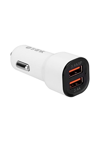 3 Adet S-link Sl-ec30t Type-c Kablolu 3.4a 2 Usb Beyaz Araç Şarj Cihazı