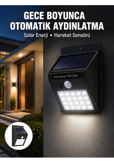Su Geçirmez 20 Led Solar Aydınlatma Dış Mekan İçin Pır Hareket Sensörü İle Akıllı Işık Yeni Nesil Siyah