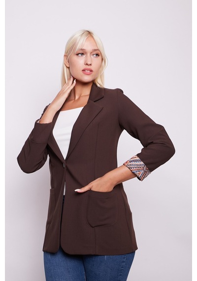 Yakalı Cepli Uzun Kol Kolu İsterse Katlanabilen Pamuklu Kumaş Blazer Ofis Ceket-kahve Kahve Yakalı Cepli Uzun Kol Kolu İsterse Katlanabilen Pamuklu Kumaş Blazer Ofis Ceket-kahve Kahve