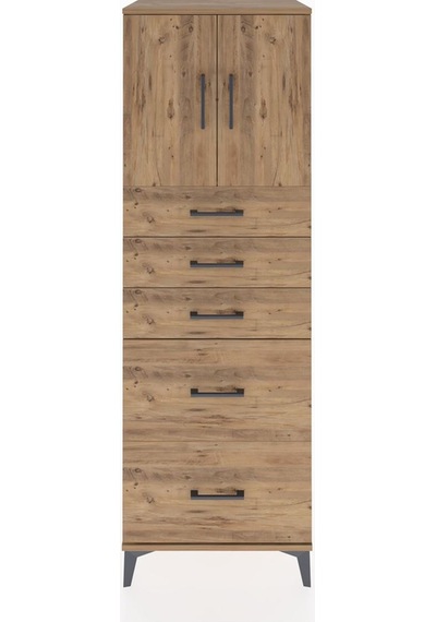 Hyperion Dolap Tek Raflı 5 Çekmeceli 2 Kapaklı 60x44x182 Çam-çam Çam