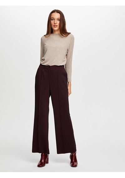 Faik Sönmez Önü Dikiş Detaylı Wıde Leg Fıt Örme Pantolon W26pnt011 Uw26pnt01140 Bordo