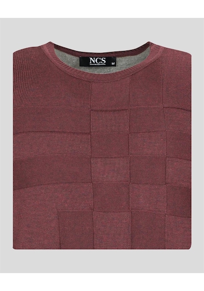 Erkek Triko Örgü Desenli Slim Fit Kazak Ncs Jeans 3638-Mürdüm