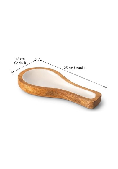 Mango Ağacı Yatay Kaşıklık 25 X 12 Cm, Parlak Krem İç Yüzeyli Ahşap Kaşık Altlığı, Kepçe, Spatula Ve Servis Gereçleri İçin Mutfak Tezgâhı Düzenleyici Çok Renkli