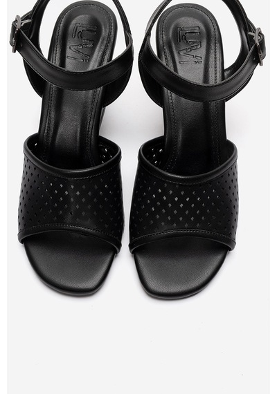 Luvishoes Hervon Siyah Cilt Kadın Dolgu Topuklu Ayakkabı