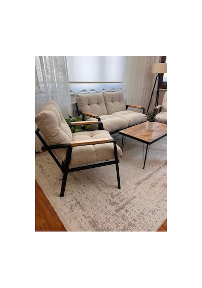 Green Garden Gökçe,balkon, Bahçe,teras,cafe - Salon - Metal Kanepe Koltuk Takımı - 2+1+1 + Sehpa Krem