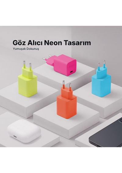 Ttec Smartcharger Gan 20w Pd Seyahat Hızlı Şarj Aleti + Usb-c - Lightning 120cm Kablo Neon Mavi