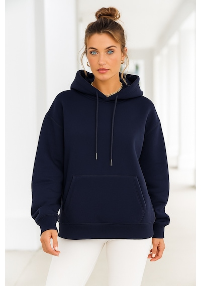 Kadın Lacivert Kanguru Cepli Kapüşonlu Scuba Sweatshirt Lacivert