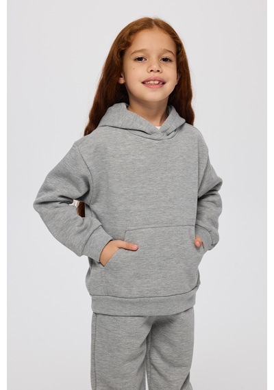 Panço Kız Çocuk Kapüşonlu Gri Sweatshirt