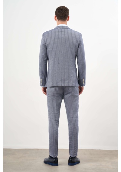 Morven Erkek Lacivert Keten Trend Kruvaze Slim Fit Sivri Yaka Takım Elbise 24ys001011200 Lacivert