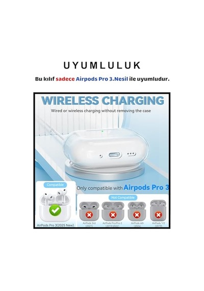 Pro 3. Nesil Uyumlu Şeffaf Premium Kulaklık Kılıfı 2.3 Mm Kalınlık Şeffaf Diğer