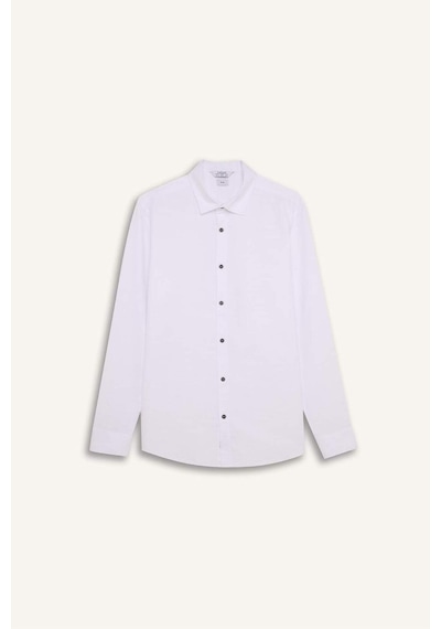 DeFacto Slim Fit Dar Kesim Pamuklu Basic Düz Uzun Kollu Beyaz Gömlek A4644AX25SPWT34