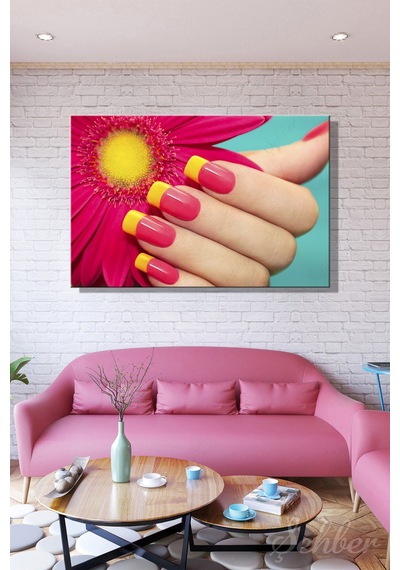 Kanvas Tablo Yatay Tekli Kuaför Güzellik Salonu Makyaj Nail Art Mani Kür 1062