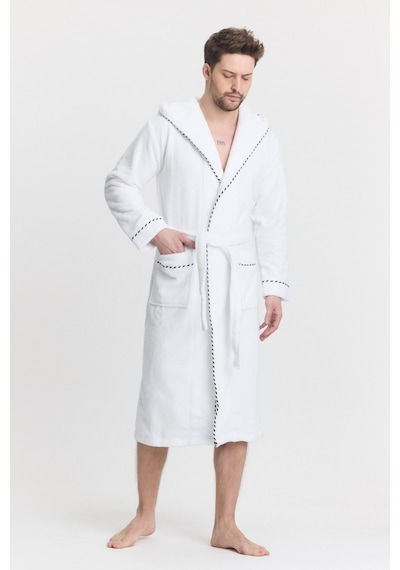 Mulberry Triga Erkek Bornoz %100 Pamuk Kapüşonlu Beyaz