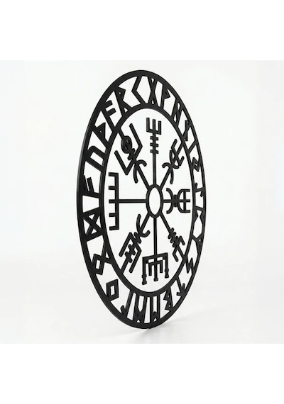 Viking Pusulası Vegvisir Duvar Tablosu Mdf Lazer Kesim Nordik Duvar Süsü Modern Dekor Düz Renkli