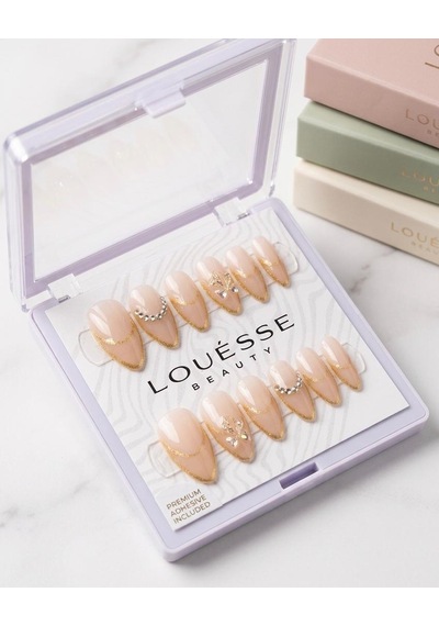 Louésse Golden Veil Takma Tırnak Seti 12 Li Nude Altın Detaylı Taşlı Premium Şık Model