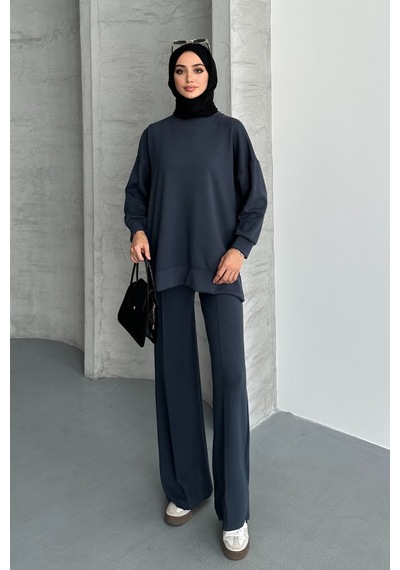 Feela Moda Kadın Modal Penye Oversize Tesettür Tunik Takım 2020 Antrasit