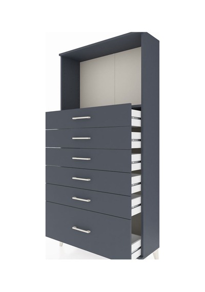 Arges Dolap Tek Raflı 6 Çekmeceli 88x30x182 Antrasit-antrasit Antrasit