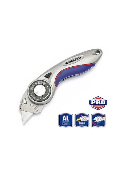 Workpro Wp211013 Ağır Hizmet Alüminyum Gövde Açı Ayarlı Katlanır Rötuş Maket Bıçağı + 5 Adet Yedek Bıçak