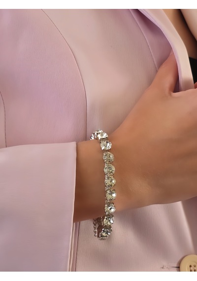 Kristal Cam Taş Alice Su Yolu Model Bileklik Gümüş