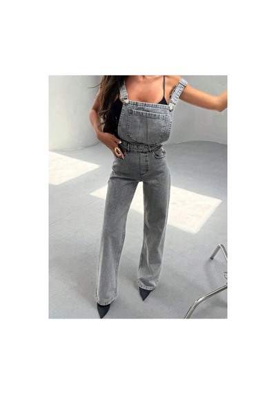 Kene Jeans Bol Paça Kar Siyah Bahçıvan Kot Tulum Kar Siyah