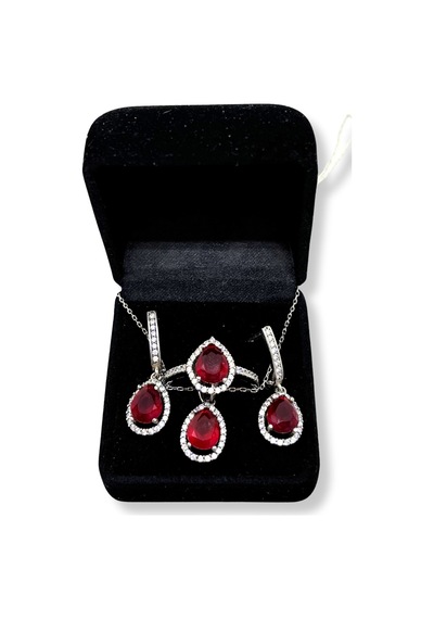 Oya Silver Bordo Yakut Taşlı Gümüş Set & Takım