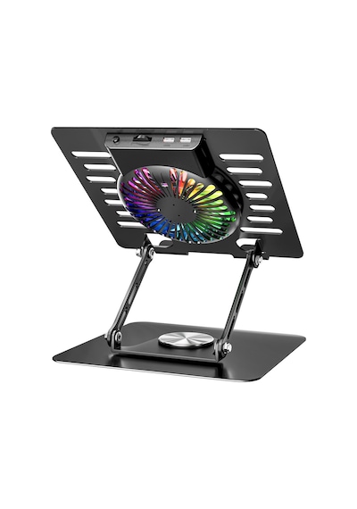 Addison Bykalite Ad-rc36 Steely 360 Derece Dönebilen Fanlı Rgb Işıklı Ayarlanabilir Siyah Metal Laptop Stand