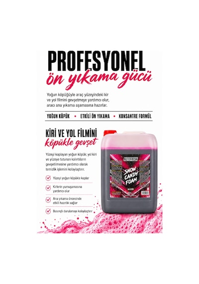 Snow Candy Foam 5 L Pembe Köpük Oto Yıkama Şampuanı Yoğun Köpüklü Konsantre Ön Yıkama Köpüğü